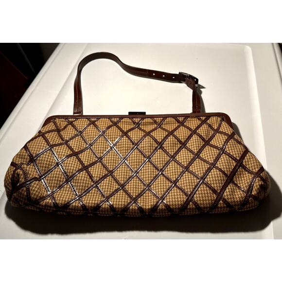 Nicole Miller Collection Vintage Brown Woven Diamond Pattern Envelope Clutch EUC - Picture 2 of 8